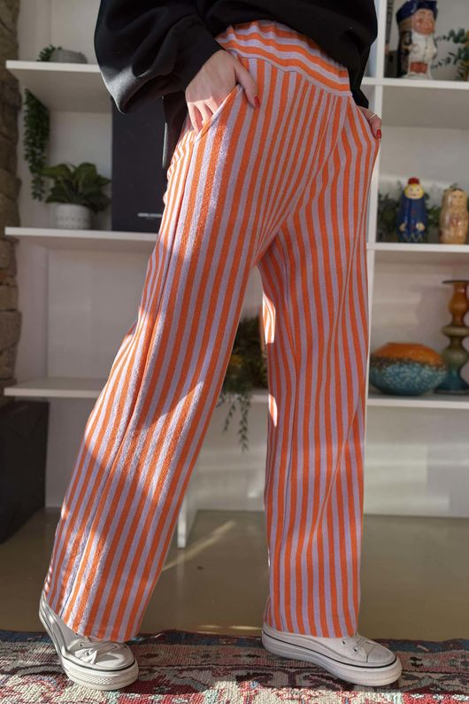 Shoreditch Stripe Lounge Flare Trouser Aperol & Lilac 